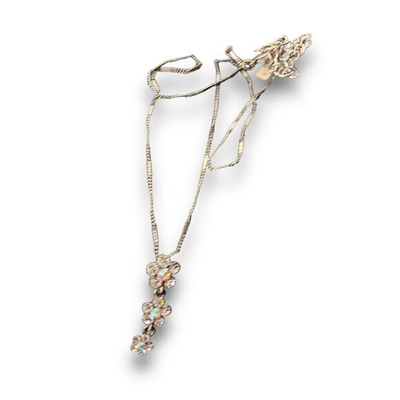 1928 Co Necklace Boho Flower Drop Aurora Borealis AB Crystal Silver Pendant - Picture 3 of 3